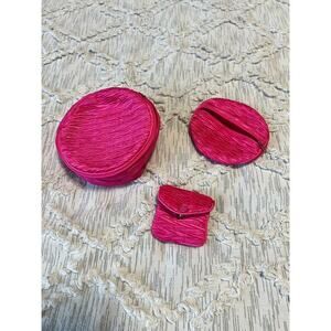 Vintage 3 piece Jewelry Travel Set Hot Pink Satin